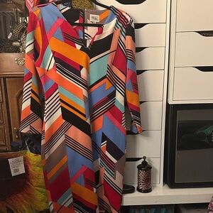 Vintage by Beige Multicolor Chevron Midi Dress